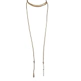 Lux Accessories Boho Tan and Gold Tone Feather Suede Choker Lariat Necklace