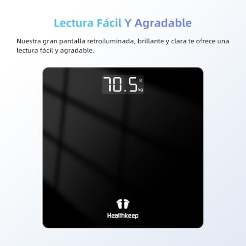Báscula de baño digital con pantalla LED, Balanza de precisión para peso corporal, Máximo 180kg, Step-on Technology, Diseño fino, Negro