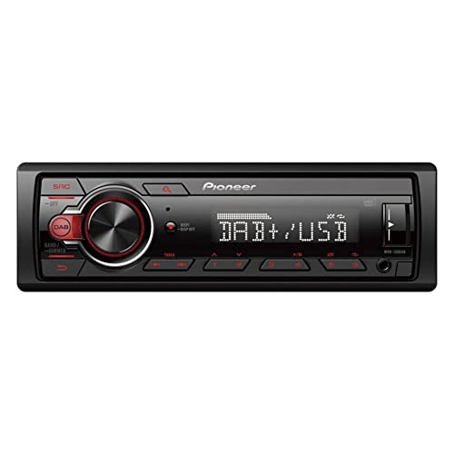 Pioneer MVH-130DAB 1-DIN receiver with DAB/DAB+, Red illumination, USB and compatible with Android devices.