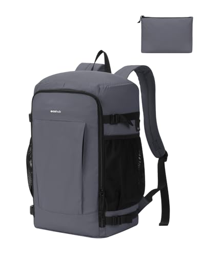 ECOHUB Zaino Ryanair 40x30x20 cm Leggero e 2 in 1, Zaino da Viaggio Pieghevole Sotto il Sedile, Bagaglio a Mano con Tasca Antifurto, Borsa da Cabina in Tessuto Riciclato per Uomo e Donna, Grigio