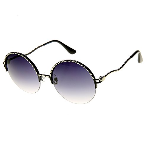 zeroUV - Womens Oversized Semi Rimless Metal Round Sunglasses (Silver)