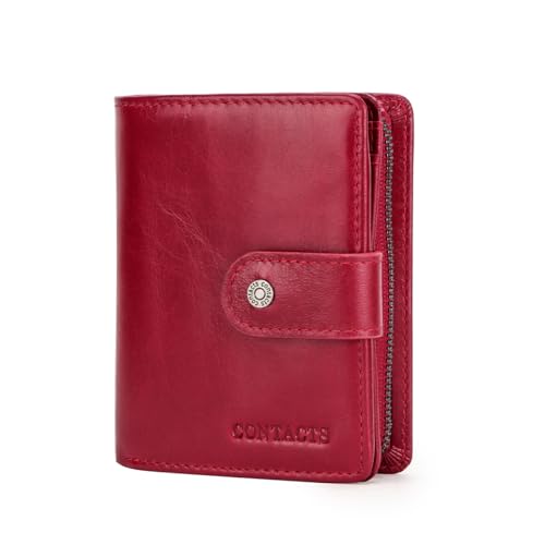CONTACTS Carteira de Couro Legítimo Feminina com Porta-Cartões (11 Slots), Porta-Foto, Porta-Moedas, Compartimento para Cédulas e Recibos, Leve e Proteção RFID – Cor Vermelho