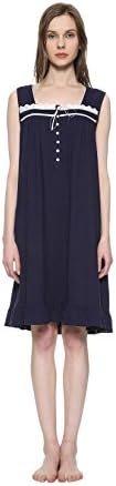 Game Of Love Women's Cotton Sleeveless Lace and Ruffle Trim Solid Nightgown