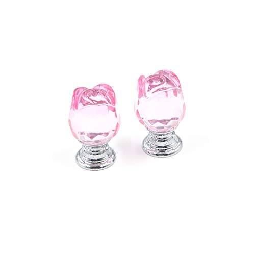 My MIRONEY Pink Rose Shaped Crystal Glass Door Knobs 0.8" Drawer Knobs Cupboard Dresser