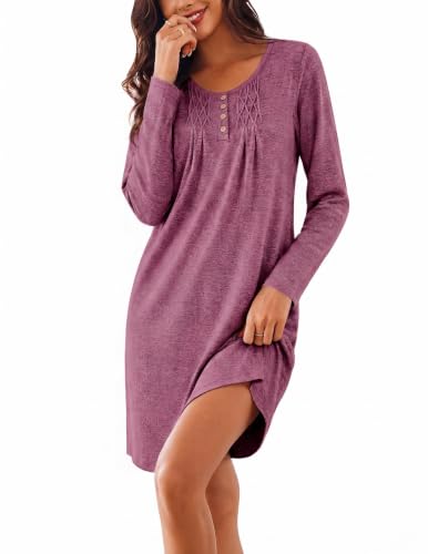 Ekouaer Long Sleeve Nightgowns for Women Soft Knit House Dress… at Amazon