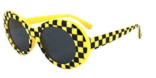 WebDeals - Oval Round Retro Sunglasses Color Tint or Smoke Lenses (Yellow Checkerboard, Smoke)… - Thumbnail 2