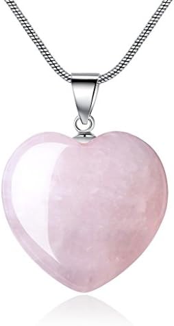 AmorWing Bridesmaid Necklace Pink Quartz Heart Love Natural Crystals Pendant for Women and Girls