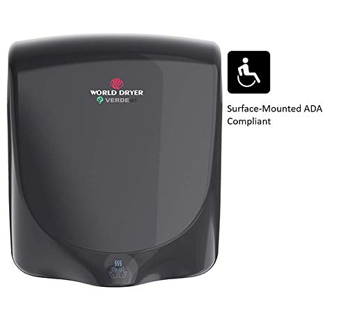 World Dryer Q-162A VERDEdri Commericial Hi-Speed Quick-Dry Surface-Mounted ADA Compliant Hand Dryer, Aluminum Cover in Black, Universal Voltage 110-240V