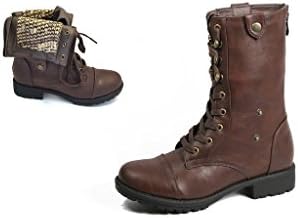 Carrini Women's Knit Lining Combat Boot (Brown), 8