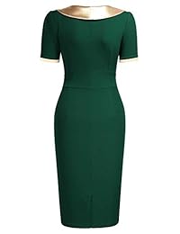 AISIZE Vestido de mujer estilo años 40 con lazo dorado y contraste