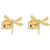 Niaspi Tiny Dragonfly Stud Earrings for Women 14K Gold Plated Stainless Steel Small Insect Studs Earrings Cartilage Ear Jewelry
