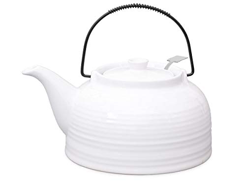 Teeservice âNellyâ. Moderne Teekanne 1,5 Liter in weiÃ-weià aus hitzebeständiger Keramik mit Edelstahlfilter, 6 Teecups 120ml in weiÃ-weià und Metall-Stövchen. – Bild 3