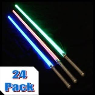 Los Angeles Superstore (TM) 24 Pack Lightsaber Swords - Comes With Even Assortment of Blue, Green and Pink Glow in the Dark LED Light Up Swords