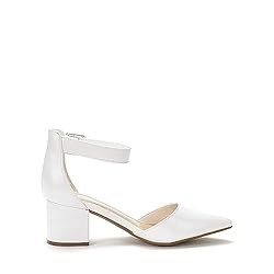 DREAM PAIRS Womens Low Heel Pump Shoes, White/Pu