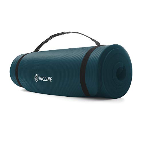 Incline Fit High Density Extra Thick & Long Comfort Foam Exercise Yoga Mat for Pilates, Fitness & Workout with Carrying Strap, 72" x 24" x 3/5", Midnight Blue