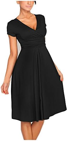 YEEZ Women's Elegant V-Neck Ruched Waist Casual Maternity Cocktail Dress Black,XX-Large