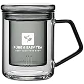 Pure And Easy Tea, Glass Tea Infuser Mug with Lid - Modern Borosilicate Filter Steeping Cup, Plastic-Free, Purest Brew for Loose Leaf Lovers, 400 mL/13.5 oz