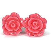 Pretty Smart Titanium Post Rose Earrings Hypoallergenic (10mm, Coral Pink)