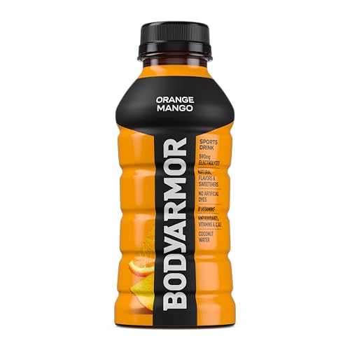 BODYARMOR SPORTS DRINK SPORTS BEVERAGE, ORANGE MANGO, COCONUT WATER HYDRATION, NATURAL FLAVORS WITH VITAMINS, POTASSIUM-PACKED ELECTROLYTES, PERFECT FOR ATHLETES, 12 FL OZ (PACK OF 8)