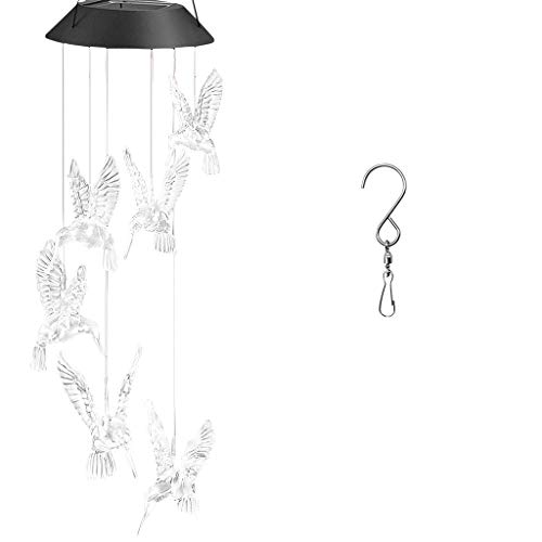 Gotian Solar LED Wind Chime Transparent Hummingbird Wind Chime Color Changing, Transparent Hummingbird Elegant, Color-Changing Hummingbird Wind Chime Light Cute and Beautiful