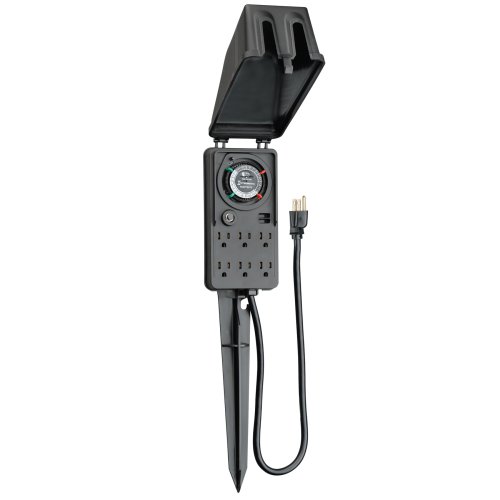 Intermatic HB1116R Six Outlet Electro Mechanical Outdoor Timer with Stake, Black