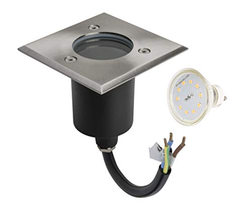 Bodeneinbauleuchte Alfa K IP67 Wasserdicht 230Volt AC GU10 5Watt LED Leuchtmittel Warmweiß 2700Kelvin 450Lumen befahrbar…