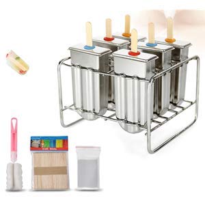 Lyrlody Ice Lolly Moulds, 6 Pack Stainless Steel Popsicle Maker Set with Stick Holder, Freezer Ice Cream Mould