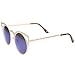 zeroUV Womens Fashion Round Metal Cut-Out Flash Mirror Lens Cat Eye Sunglasses (Gold/Blue Mirror)