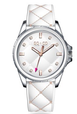 SO&CO New York Women's 5201.1 SoHo Quartz White Watch With Quilted Leather Strap