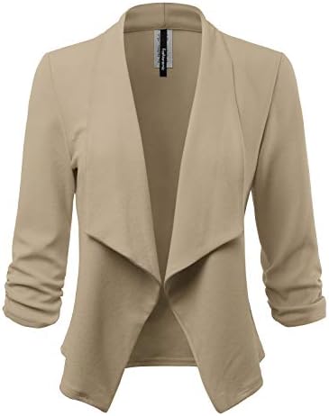Women's Stretch 3/4 Gathered Sleeve Open Blazer Jacket (Made in USA)