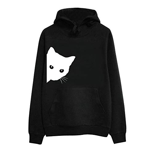 NUWFOR Women's Long Sleeve Pullover Casual Cat Pattern Hoodie Sweatershirt Jacket Coat PocketsFor Winter/Fall