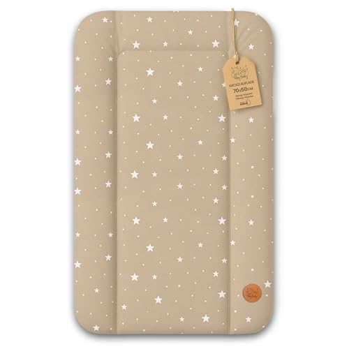 Baby Changing Mat 70 x 50 cm – Baby Changing Table with Plan, Waterproof Mat Easy to Clean to Place on a Washing Machine or Dresser Hemnes Oeko-Tex Beige with White Stars