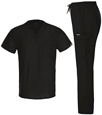 Ivy Medical Uniform Men's Scrub Set, Top and Pants (Black, Large)