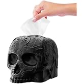 Gothic Skull Tissue Box Cover, Black, Square by Death Decor | Solid weighted resin. Stays put on one-handed pulls. Fits standard square boxes. A goth bathroom statement in black.