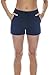 90 Degree By Reflex Soft Comfy Activewear Lounge Shorts with Pockets and Drawstring for Women - Heather Navy - Large
