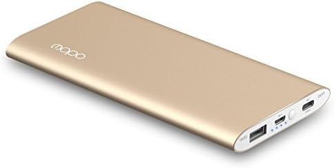 Portable Charger MOPO 10000mAh Li-Polymer Power Bank with Type-C/USB-A to Micro, Quick Charge 3.0 Output Slim&amp;Light High-Speed External Battery for iPhone, iPad, Samsung, Android Phones, etc. (Gold)