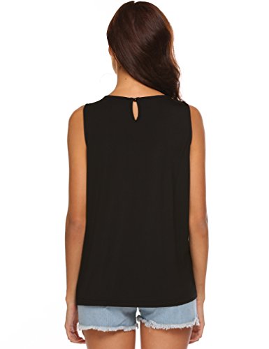 Locryz Women's Casual Plain Sleeveless Simple Tshirt Loose Blouse Top (L, Black) - Thumbnail 4