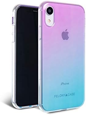 FELONY CASE iPhone XR Case Reflective Holographic - 360° Shock-Absorbing Protective Stylish Reflective Holographic Pink/Blue Ombré Case for iPhone XR (Holographic Case)