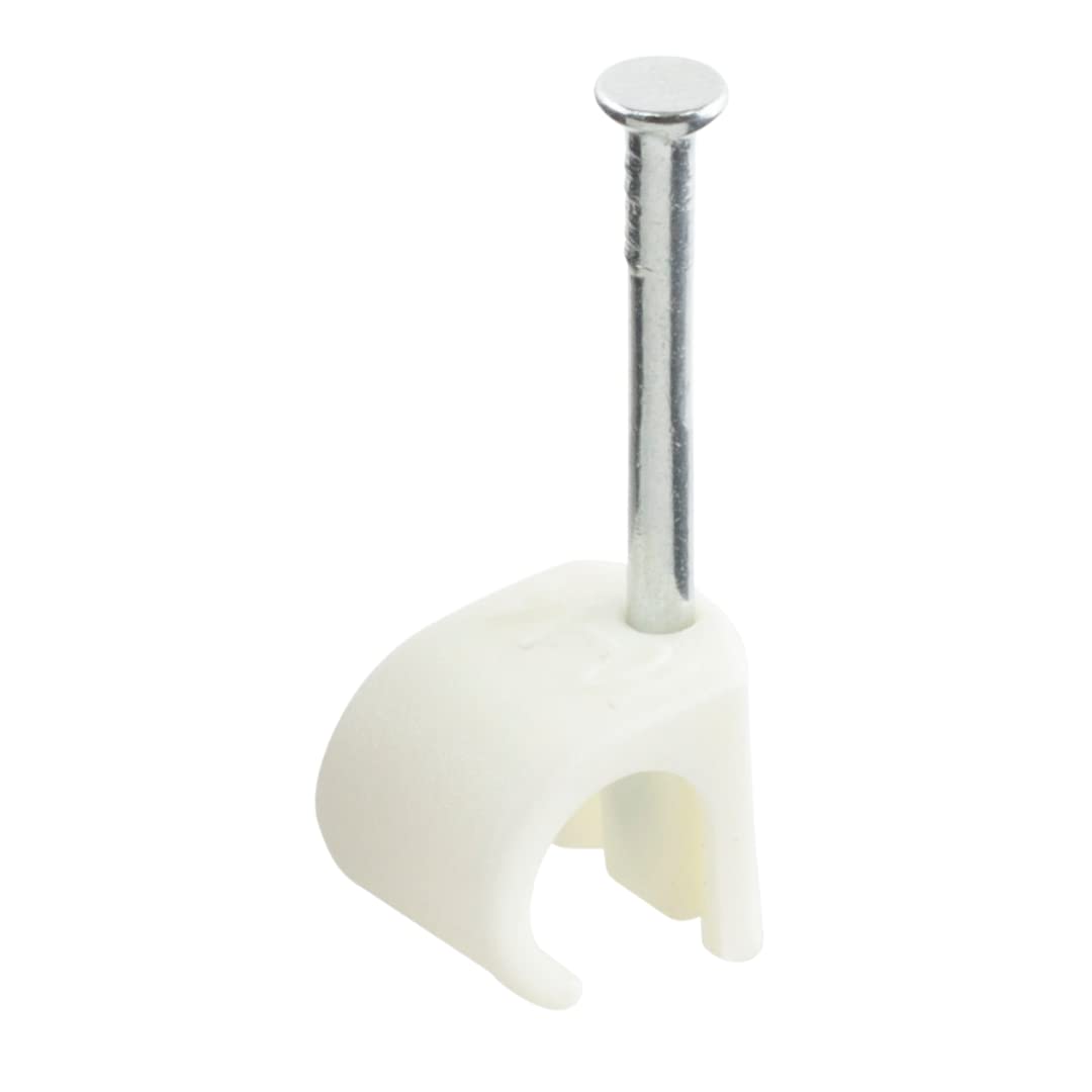 GTSE Round White Cable Clips, For Cables 10-14 mm, Box of 100, Skirting Wire Nail Clips, Cable Tacks for Ethernet, Electrical Cables, Walls