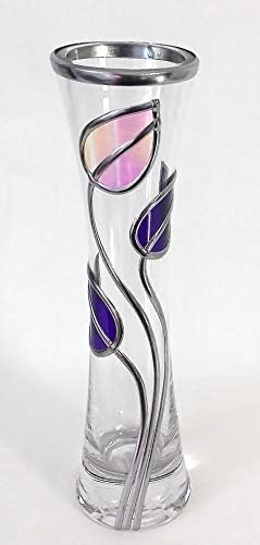 Charles Rennie Mackintosh Inspired Glass Posy Vase, 20 cm Tall. Hand Decorated With Art Deco Art Nouveau Style.
