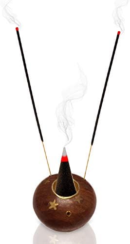 PMK Khandekar Wooden Incense Dhoop Holder Round Shaped Incense Stick Holder for Home/Temple Charcoal Burner