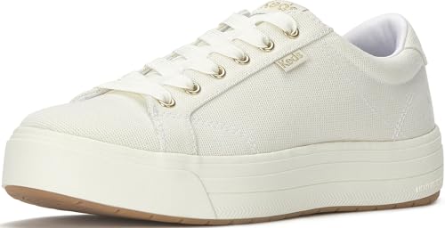 Keds Women's Park Lace Up Fashion Sneaker, White/Gold Lurex, 8.5