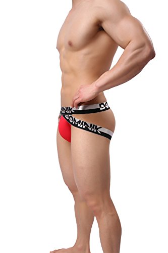 Dominik Cotton Jock Straps Underwear, Mens, Black, White, Red, Green & Blue Colors (XL, Red)