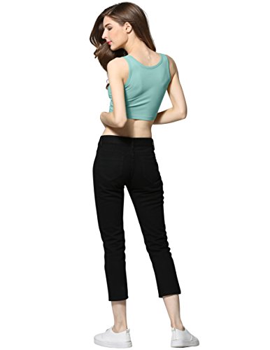 cunlin Summer Sexy Crop Top Bandage Workout Women Slim Sleeveless Fitness Tank Top Pea Green L - Thumbnail 4