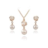 Angelady White Pearl Earring and Necklace Sets 18k Gold Plated Wedding Engagement Bridal Jewelry Sets