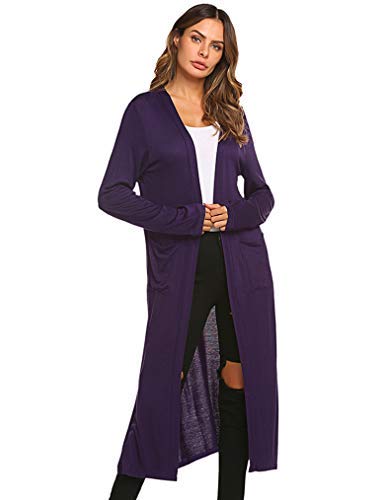 Locryz Long Duster Cardigans for Women Casual Long Sleeve Open Front Sweaters Purple Medium