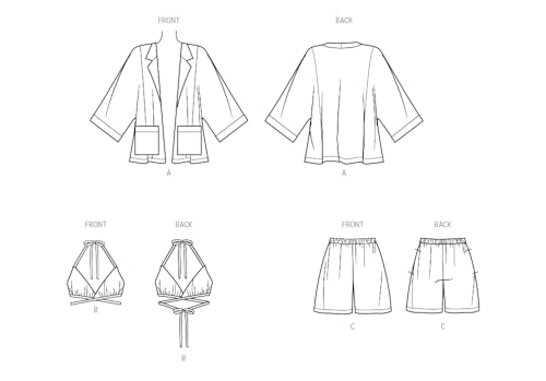 New Look Misses' Jacket, Wrap Halter Top and Shorts Sewing Pattern Packet, Design Code M8295, Sizes 8-10-12-14-16-18-20, Multicolor