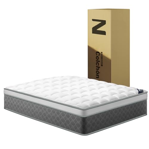 NOVANGUA Colchón de Muelles con Espuma Texturizada,Altura 35cm,Colchón Híbrido,Espumas de Alta Calidad para un Mejor Descanso,Soporte y Alivio de Presión (Gris, Queen)