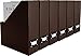 Blu Monaco Foldable Brown Magazine File Holder with Leather Label Holder - Set of 6 Cardboard Magazine File Boxes Desk File Organizer