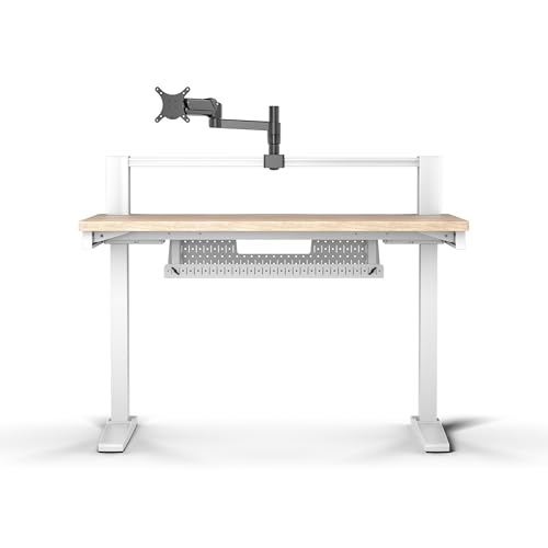 Platform:4 – 120 cm x 76 cm, Hauteur Fixe, Bureau d'ordinateur Debout Home Office Gaming Desk, Gestion Câbles, Alimentation USB, Bras d’écran Inclus – Teinture de Pin Blanc